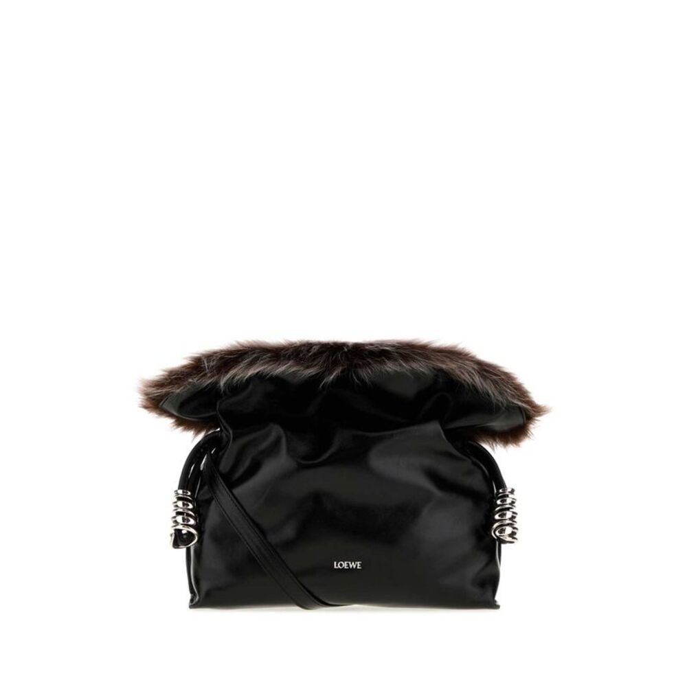 Loewe Women Black Leather Flamenco Clutch
